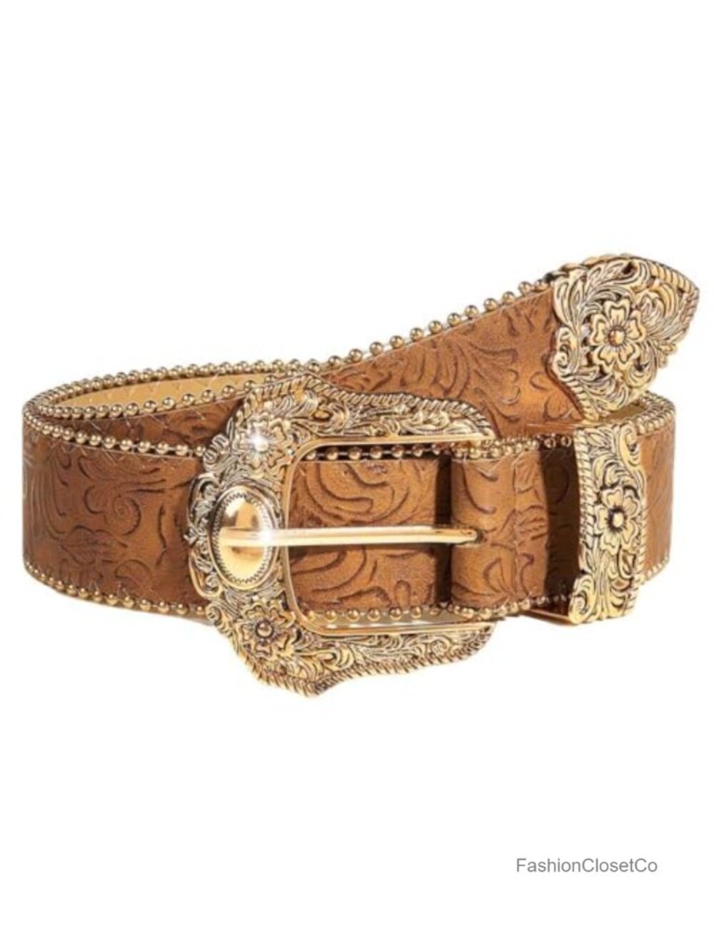 Western Belt Women PU Leather Floral Print Cowgirl Belt for Jeans Pants
